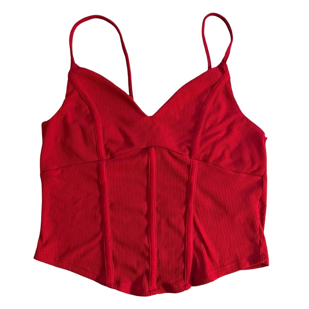 Pretty Tiny Things Red Ribbed Camisole Top Size L Y2K Festival Corset Fitted